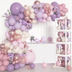 153Pcs Purple Baby Shower Decorations for Girl, Double-stuffed Pink Purple Ba…