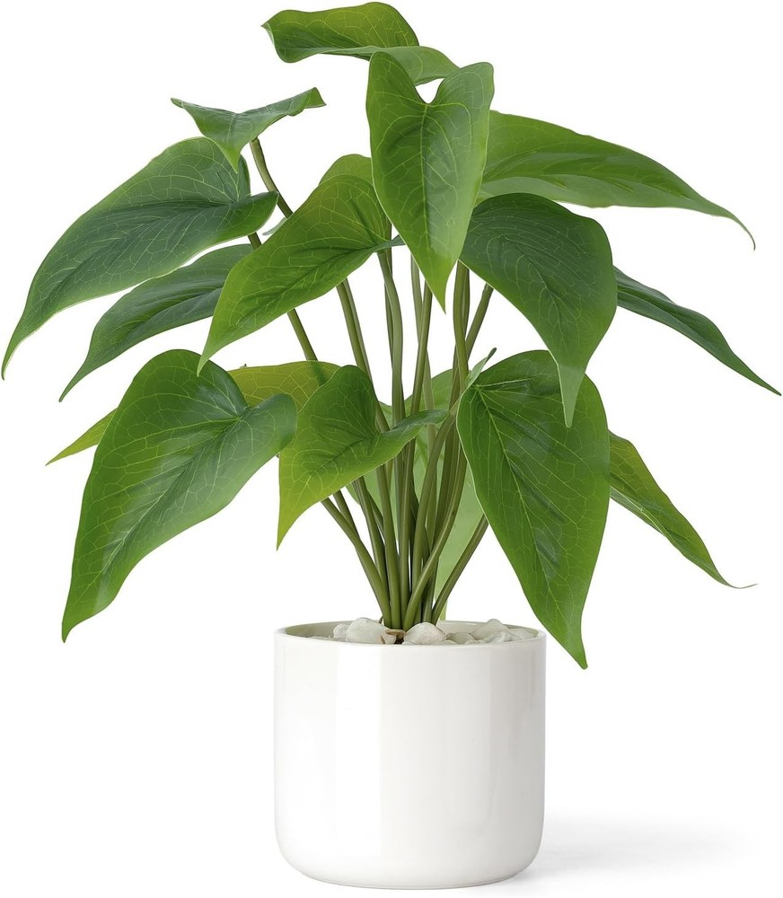 Mkono Fake Plants in Ceramic Pot, 11″ Potted Artificial for Home White