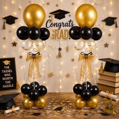 2 Sets Black and Gold Graduation Balloon Stands Centerpieces for Tables 2026 …