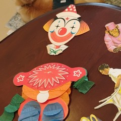 Vintage Circus Clown Theme Paper Party Decorations Lot, Multicolor Cutouts Decor