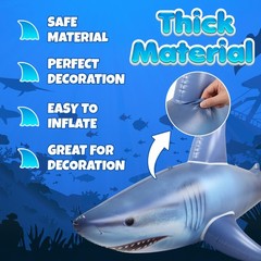 Giant Inflatable Shark Pool Float 75” – Large Blow-Up Shark Toy for Kids, Tee…