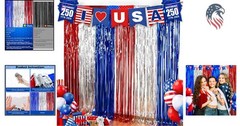 Patriotic 4th of July Backdrop Streamers 2 Pack 3.2ft x 6.56ft Red White Blue