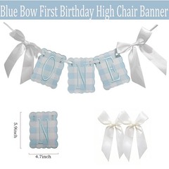 First Decorations for Boy Blue Gingham High Chair Banner & Party Hat for Year…