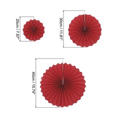 Hanging Paper Fans Party Set Round Pattern Wall Decoration Wine Red 6 PCS