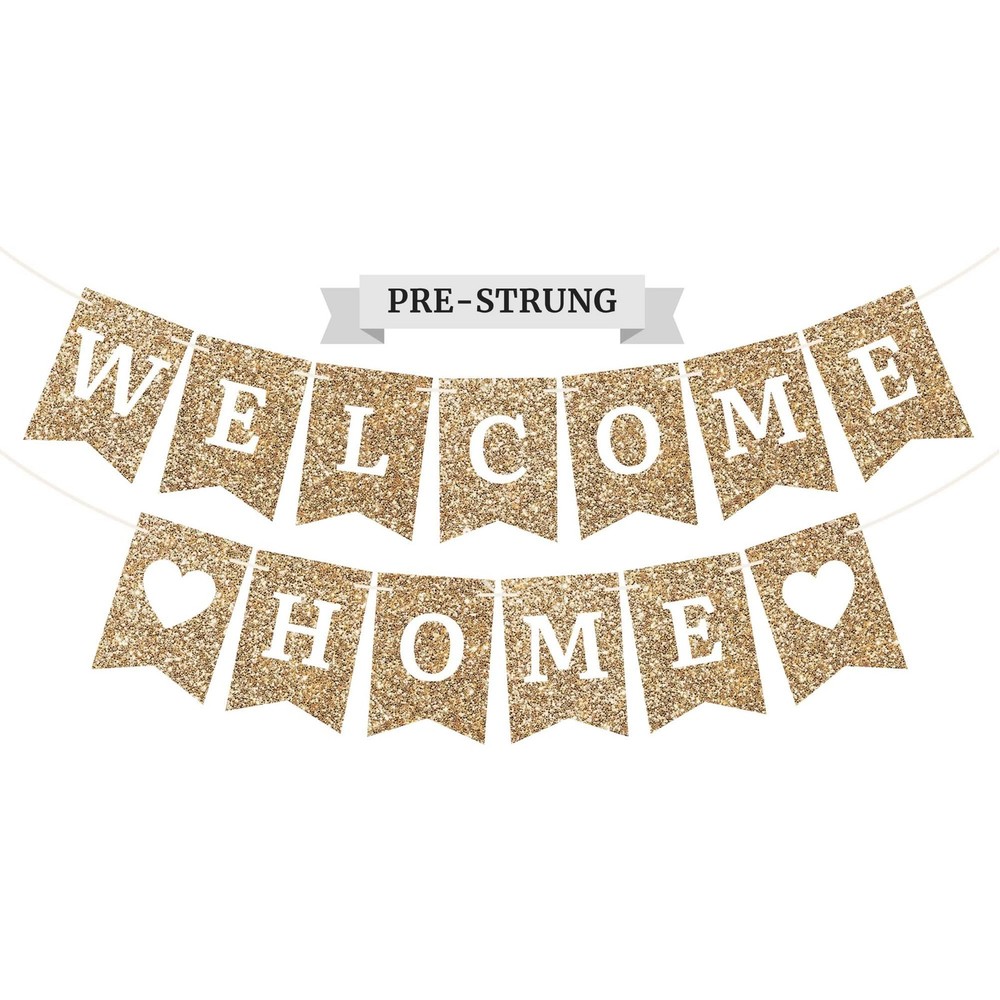 Pre-strung Welcome Home Banner – No DIY 72 inches x 7 x 5 inches, Gold