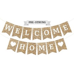 Pre-strung Welcome Home Banner – No DIY 72 inches x 7 x 5 inches, Gold