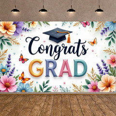 Graduation Backdrop 2026 Floral Congrats Grad Banner for Party Decorations Class