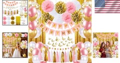 Elegant Pink Gold Birthday Party Decorations Set for All Ages – Complete Kit