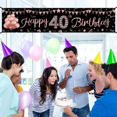 40th Birthday Banner Decorations for Women, Rose Gold Happy 40 Year Old Birth…