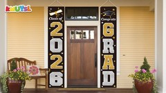 Graduation Decorations 2026 – Gold & Black Congrats Grad Banner, Indoor/Outdoor