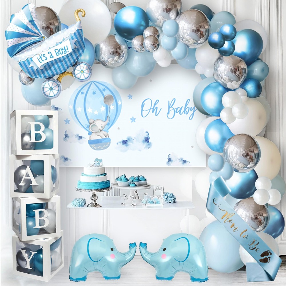 Vidal Crafts 139 PCs Elephant Baby Shower Decorations Boy, Themed Baby Boy Sh…