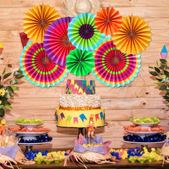 12PCS Multi-Color Hanging Paper Fans, Fiesta Party Decorations, Photo Props f…