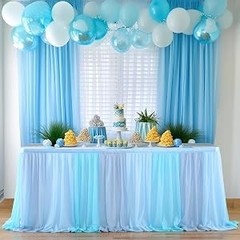 Tulle Table Skirt Blue Tutu Striped Table Skirts for Rectangle Tables Baby
