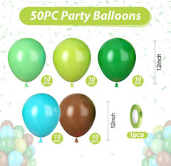 Green Brown Balloons, 50Pcs Green Balloon, Dark Brown Light Lime Grassy Teal Blu