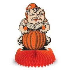 Beistle Vintage Halloween 4 Pack 9in Tissue Centerpieces Witch Creepy Clowns Cat