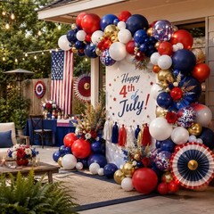 4th Of July Balloon Arch Kit, Win Ruby Dark Red Navy Blue White Metallic Gold…