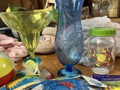 Misc. Items For Hawaiian/Luau Party/Pool, 16 Pcs, Straw Hat, Cups, Lei, Lanterns