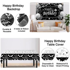 Silver and Black Birthday Decorations for Men Women Boys Girls 80 PCS White Blac
