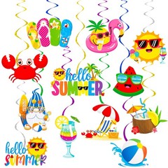 20 PCS Summer Hanging Swirls Beach Pool Party Decor Hello Ceiling Streamers