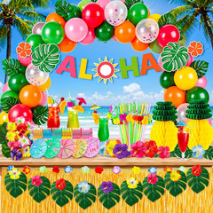 200 Pcs Aloha Luau Party Decorations Set, Hawaiian Tropical Summer Beach Party S