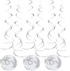 12x Silver Hanging Swirl Party Decorations Foil Ceiling Whirls Birthday Event