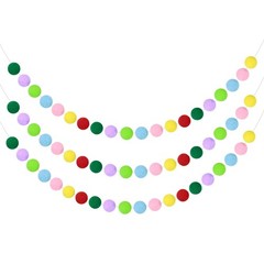 3pcs Pom Pom Garland 6.6 ft 20 Balls for Crafts Decor(Colourful)