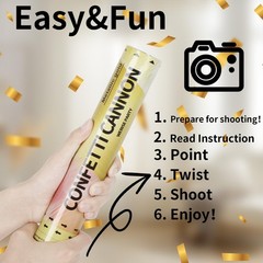 Gold Confetti Poppers Cannon, 6 Pack Gold Mylar Party Poppers Shooters for Bi…