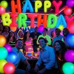 43 Pcs Neon Birthday Party Decorations Glow in the Dark Party Supplies Happy Bir