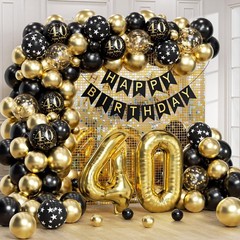 115pcs 40th Birthday Balloon Arch with Black Gold Balloon Garland happy Birthday