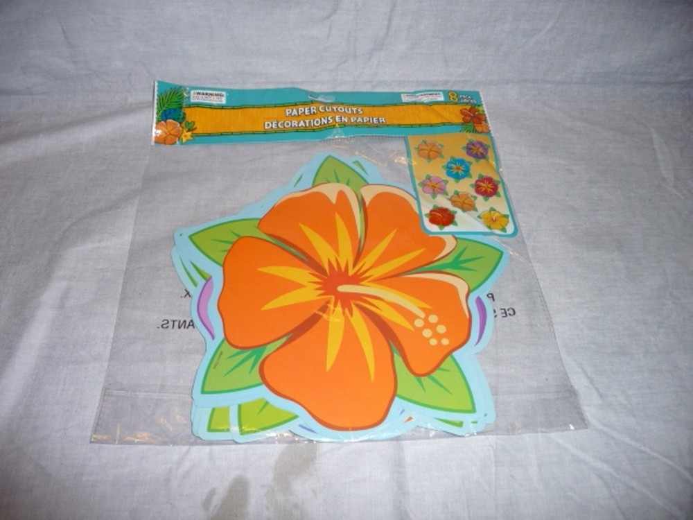 Tropical Luau Tiki Flowers Paper Cutouts Party Decor 8 Pack Luau School NEW