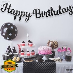 KatchOn Glitter Happy Birthday Banner Black