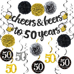 Happy 50Th Birthday Banner Decorations for Men – Cheers to 50 Years Banner Set w