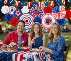29PCS Patriotic Party Decorations Set Paper Fans Banner Swirls Pom Poms Stars