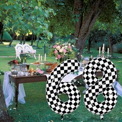 3rd Birthday Number Balloons for Boys, 40 Inch Checkered Racing Foil 3 Balloo…
