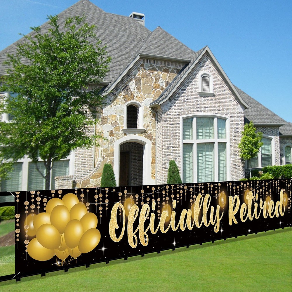 Officially Retired Banner Decorations, Large Happy Retirement Party Décor Sup…