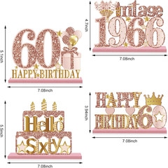 4 Pieces 60Th Birthday Vintage 1966 Wooden Table Centerpieces Decoration for Wom