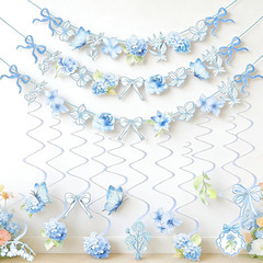 Blue Party Decorations, Blue Hydrangea Flower & Bow Themed Party Decorations, wi