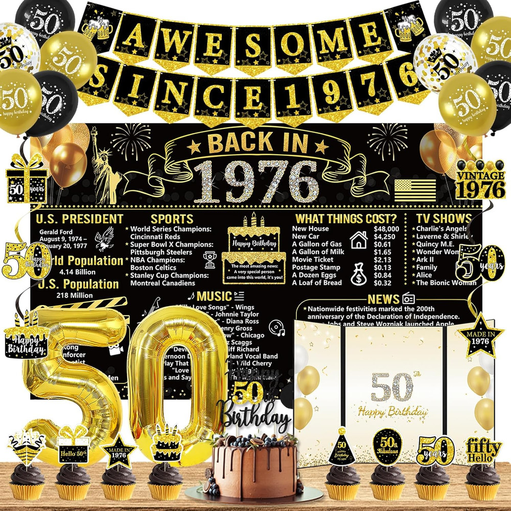 50Th Birthday Decorations for Men Women, 32PCS Back in 1976 Birthday Party Suppl