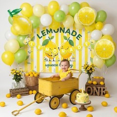 Lemonade Stand Supplies Kit with Lemonade Sign Banner and Lemon Balloons, Lem