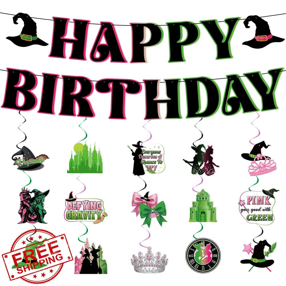 Adecortalk 16 Pcs Movie Happy Birthday Banner with Hanging Swirls Decorations…