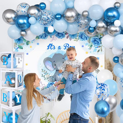155Pcs Elephant Baby Shower Decorations for Boy, Boxes with Letters/ Blue Balloo