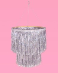 Iridescent Silver Foil Fringe Tinsel Chandelier 16 Inch Bachelorette