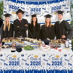 Graduation Decorations Class of 2026 Plastic Tablecloth 3 Pack 54×108 Inch Blue