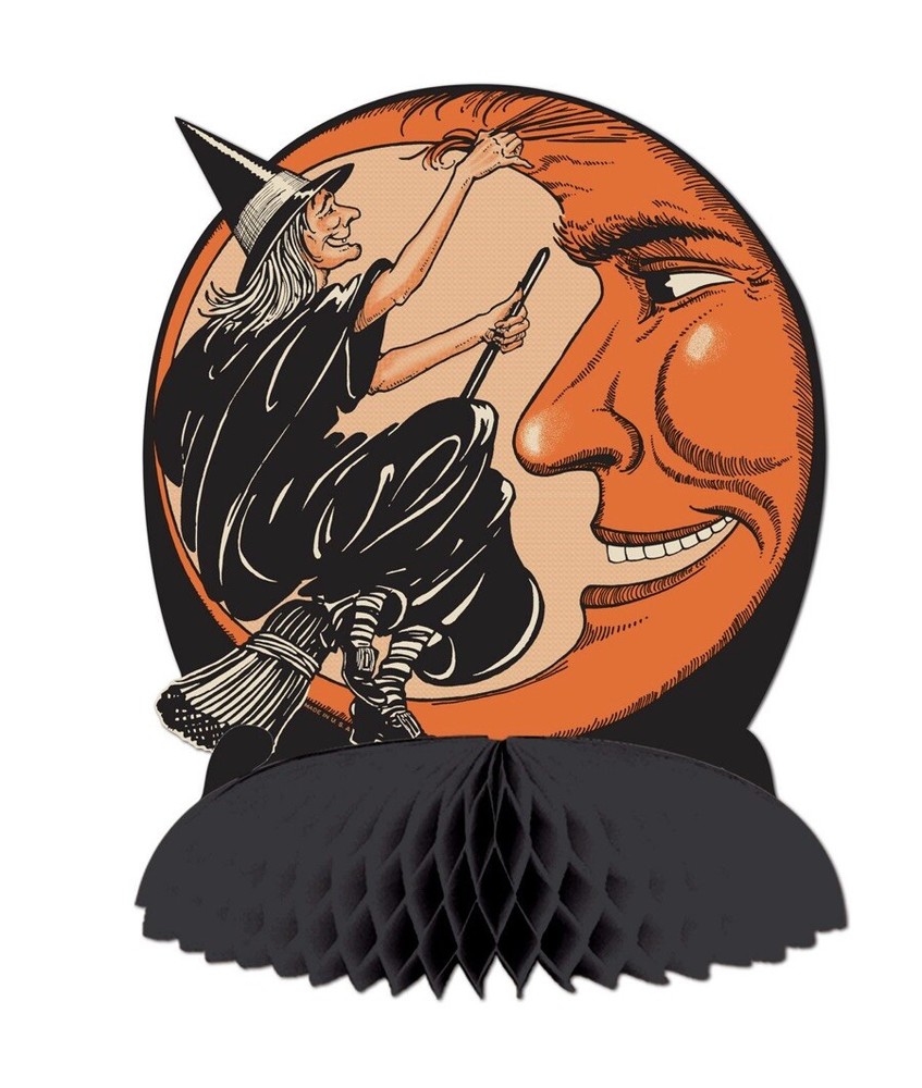 Halloween Witch Moon Centerpiece 10″ Paper Party Decorations Vintage Beistle