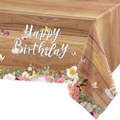 3 Pcs Floral Happy Birthday Tablecloths Cute Butterfly Wood Grain Table Cover