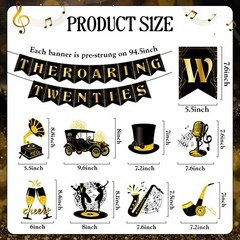 Roaring 20s Party Decorations – 10Pcs Pre-Strung 1920’s Vintage Banner Set Bl…