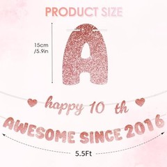 Rose Gold Birthday Party Decorations for Girls – Glittery Happy Birthday 10th