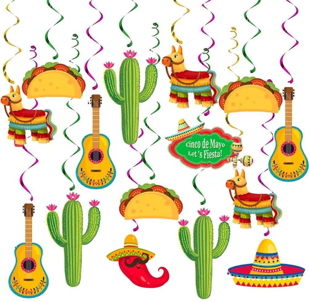 Mexican Fiesta Hanging Swirl Decorations Cinco De Mayo Supplies 30 PCS