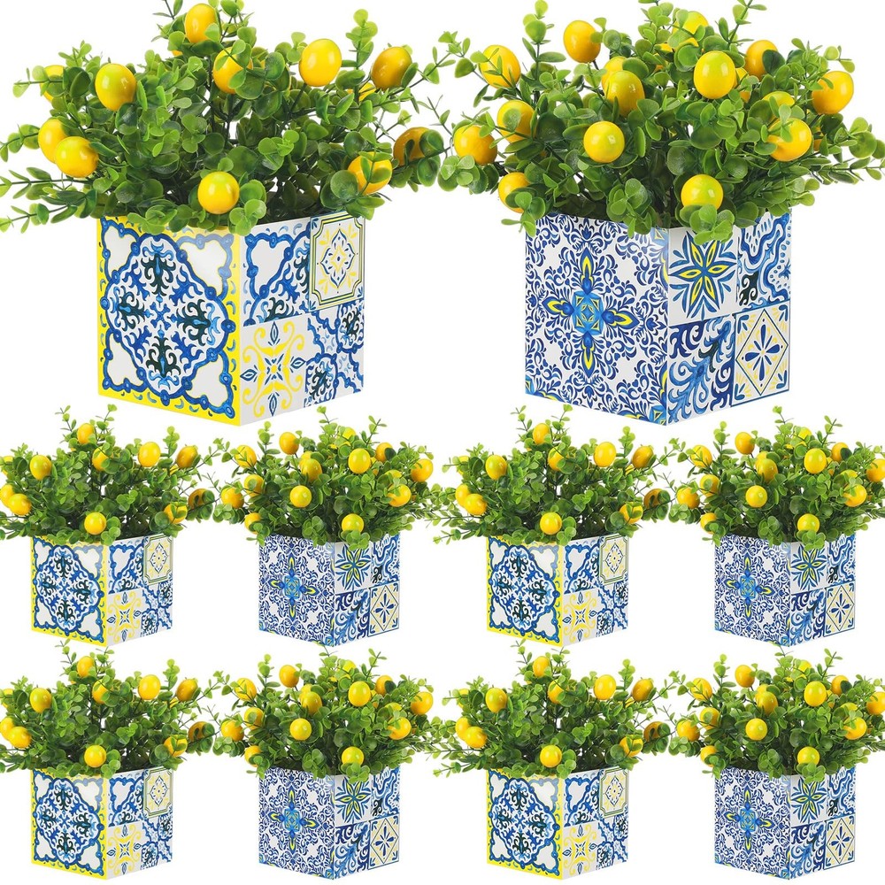 Giegxin Blue Tiles Lemon Table Centerpiece Decor Amalfi Small, Multi Color