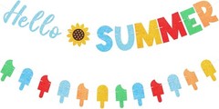 Hello Summer Banner Colorful Glitter Hello Summer Ice Cream Garland Indoor